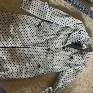 LOFT Ann Taylor • Black Ivory Grid Print Linen Buttoned Trench. knee length